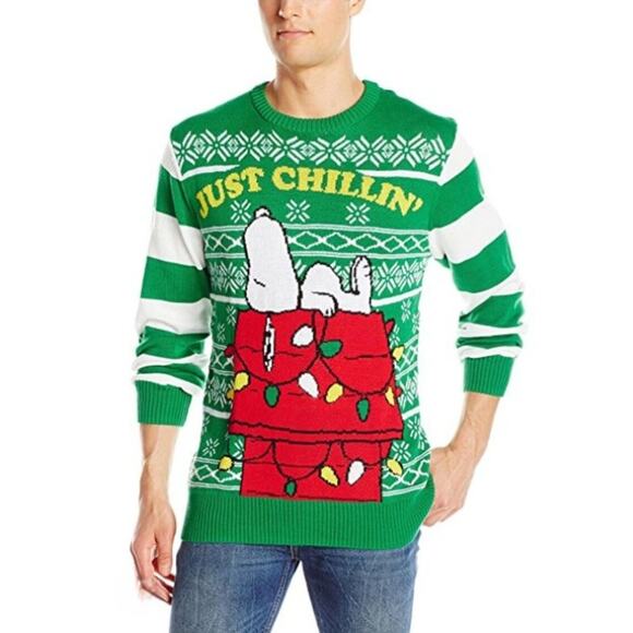Peanuts Other - Peanuts Snoopy Just Chillin Ugly Christmas Sweater Mens XL Holiday Green White